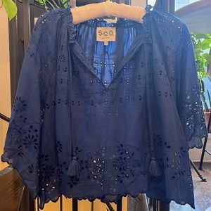 Sea eyelet blue cropped top size 2